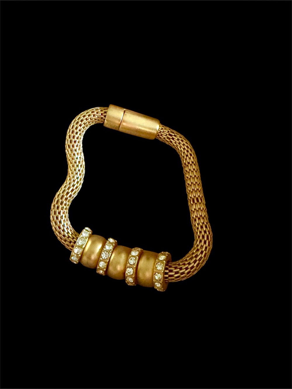 Anthropologie Gold Mesh Bracelet with Rhinestones & beads
